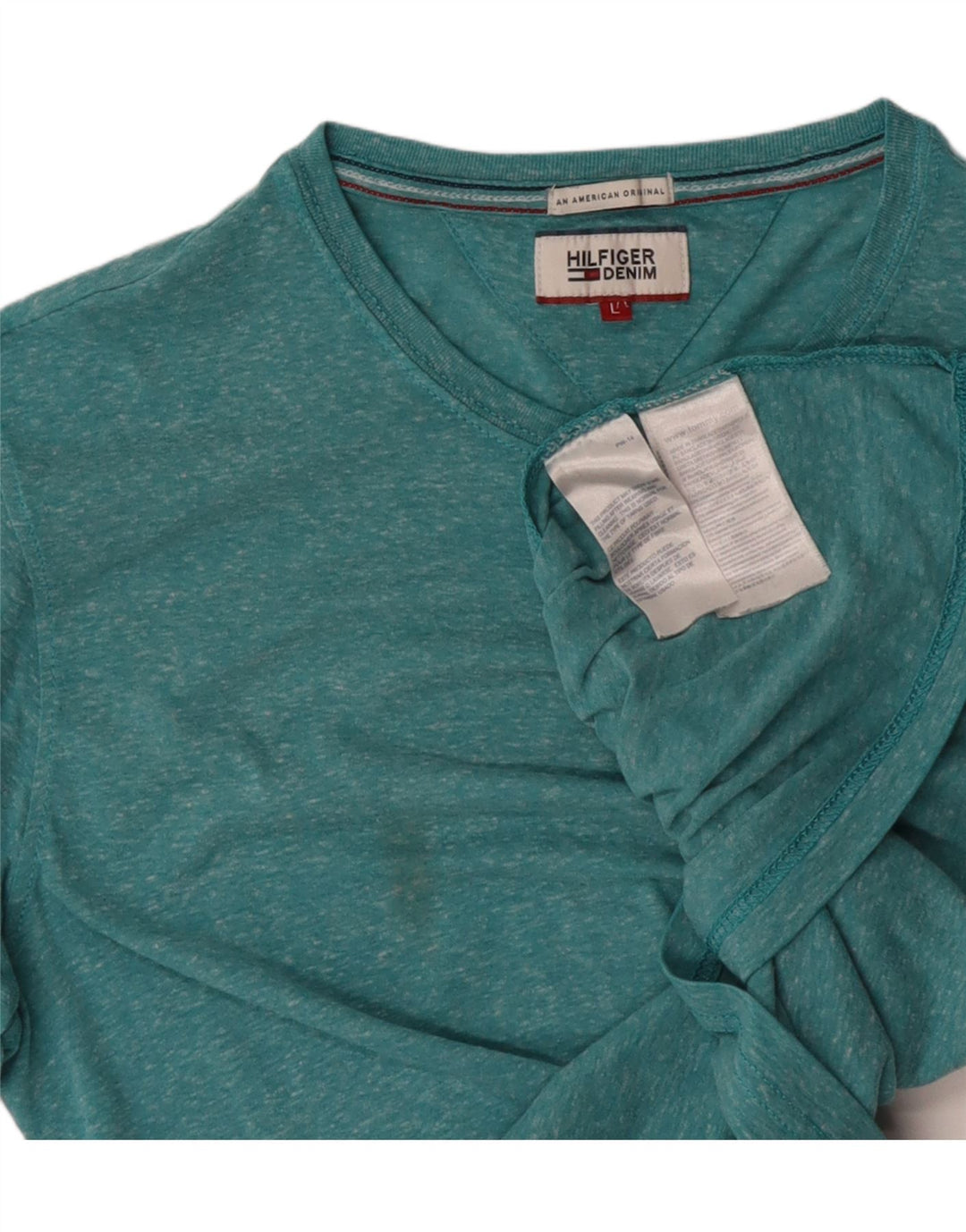 Camiseta masculina TOMMY HILFIGER grande algodão manchado turquesa