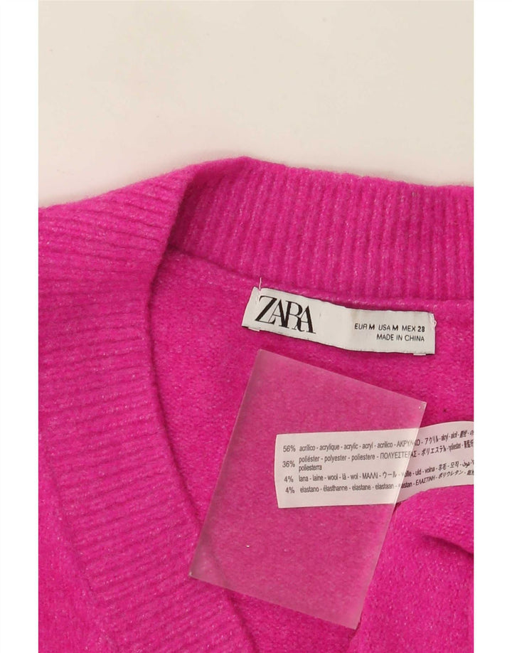 Suéter feminino Zara com decote em V superdimensionado Reino Unido 14 acrílico rosa médio