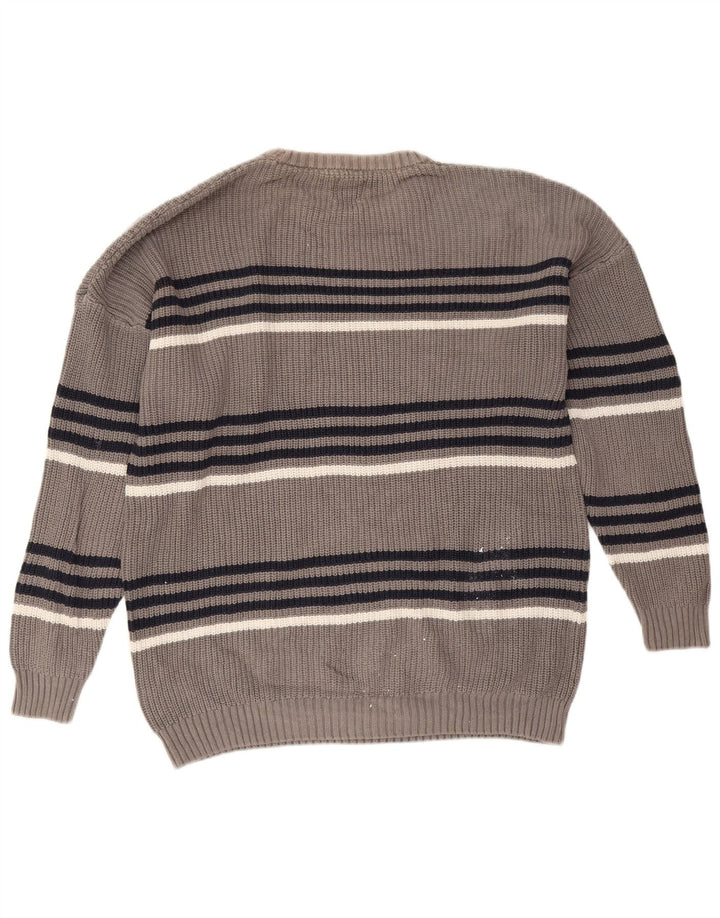 Zara Suéter masculino com gola redonda grande listrado cinza