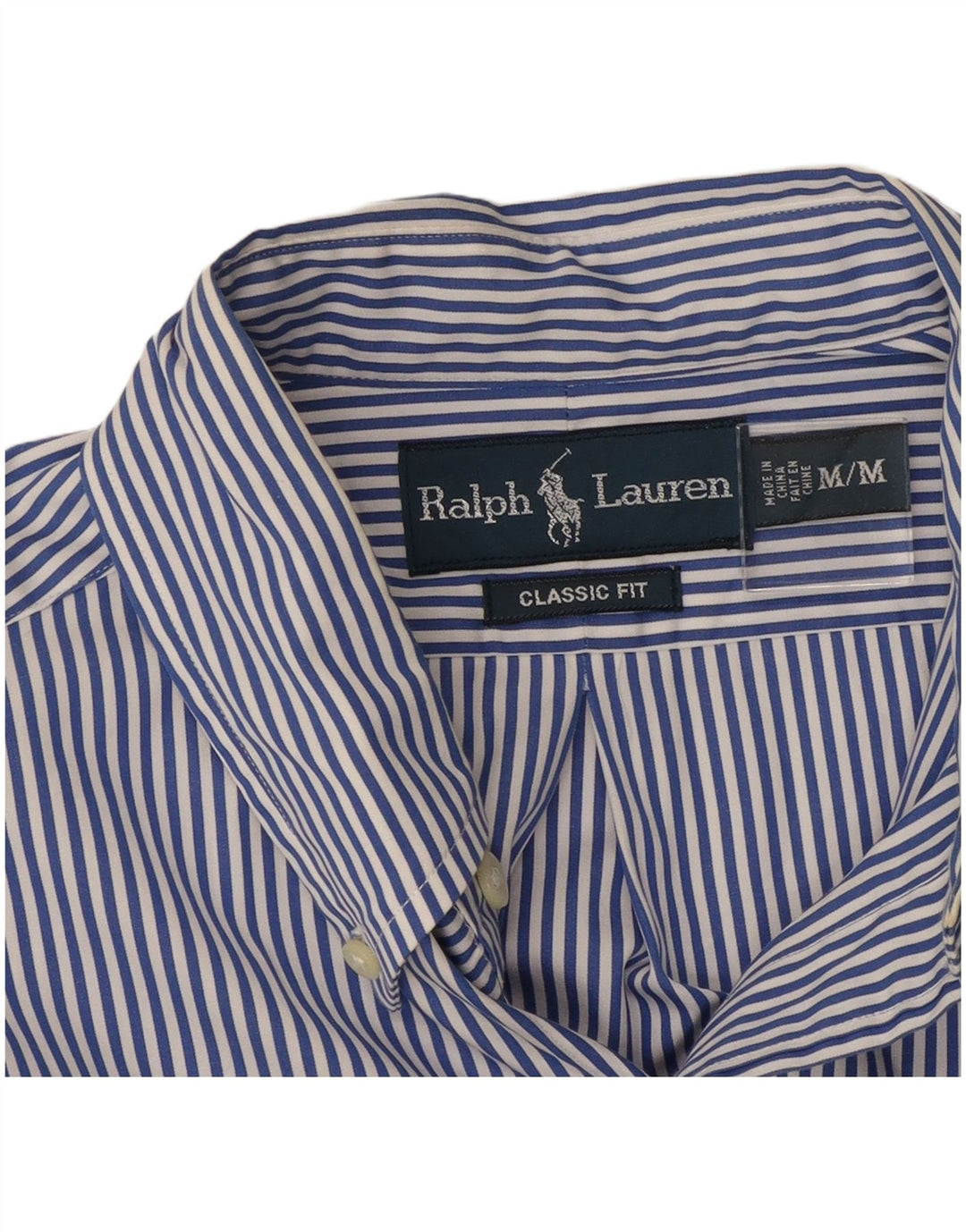 Camisa masculina Ralph Lauren Classic Fit risca de giz azul médio