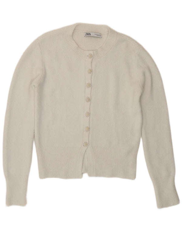 Suéter cardigã feminino Zara UK 12 médio branco poliamida