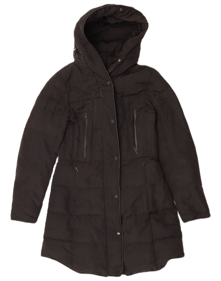 Casaco acolchoado com capuz feminino Zara UK 14 médio preto