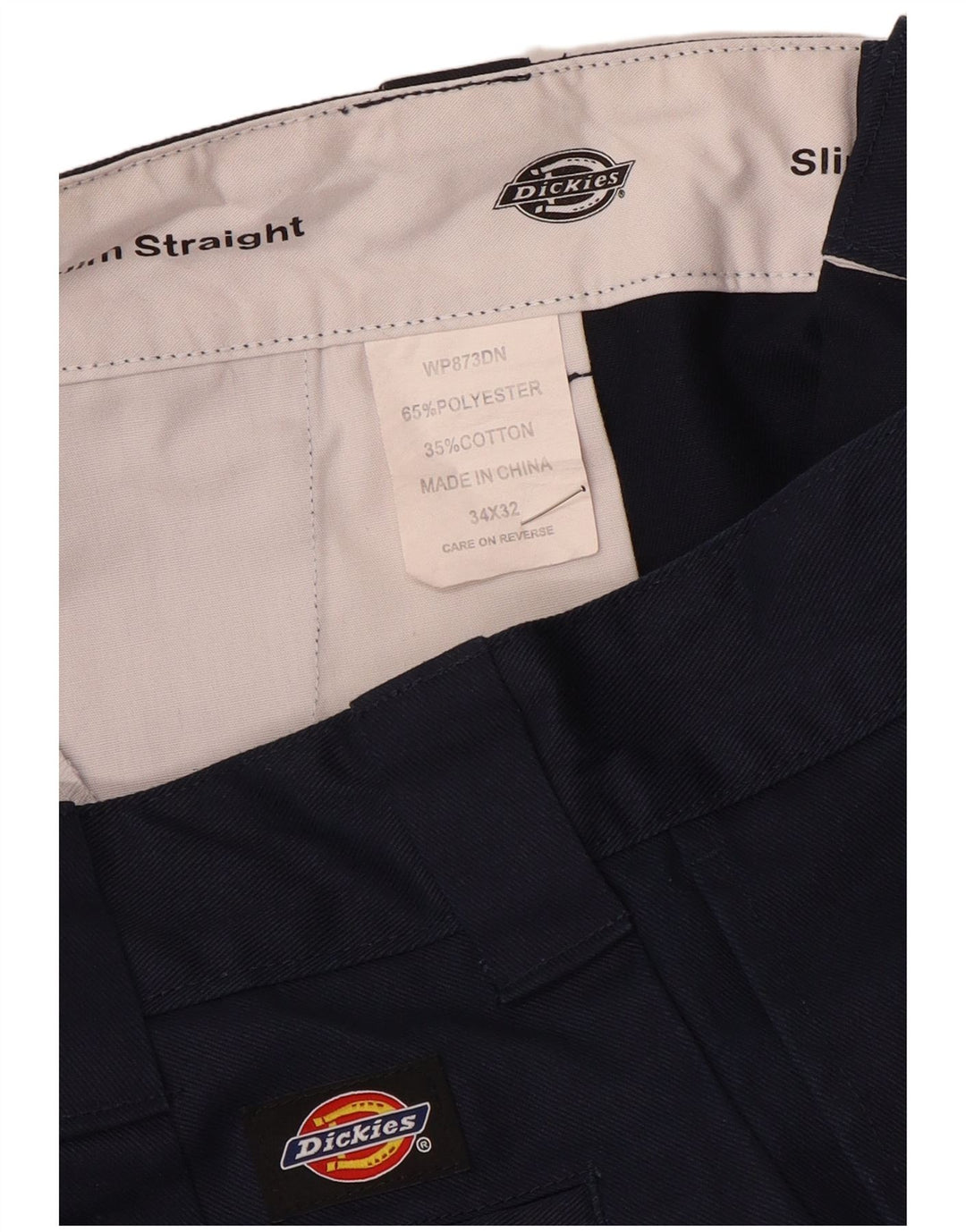 Calças Chino masculinas Dickies Slim Straight W34 L32 Azul Marinho Poliéster