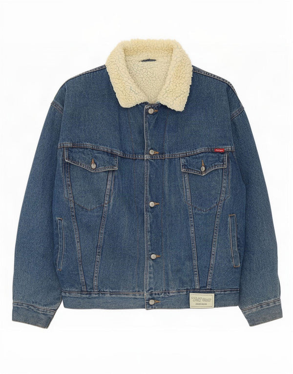 Vintage Mens Loose Fit Sherpa Denim Jacket UK 38 Medium Blue Cotton