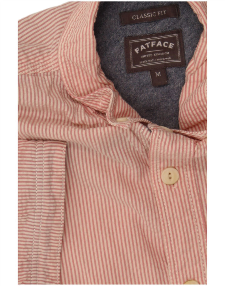 FAT FACE Camisa masculina clássica de manga curta com listras vermelhas médias de algodão