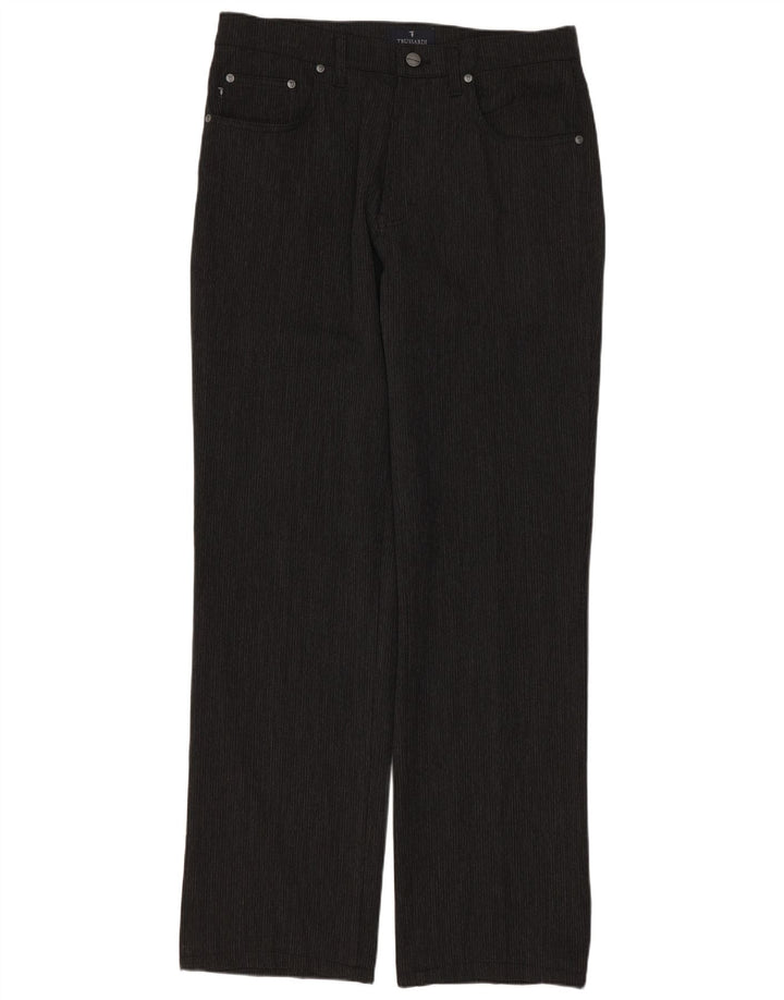 TRUSSARDI Calça masculina reta casual W33 L31 cinza risca de giz poliéster
