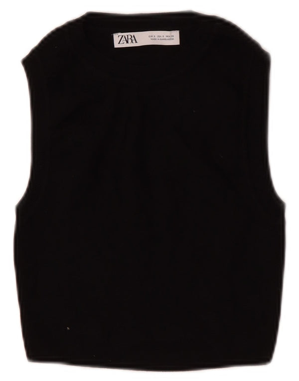 Zara Womens Crop Vest Top UK 8 Pequeno Preto Viscose