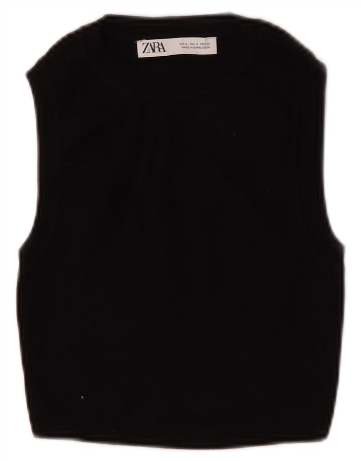 Zara Womens Crop Vest Top UK 8 Pequeno Preto Viscose