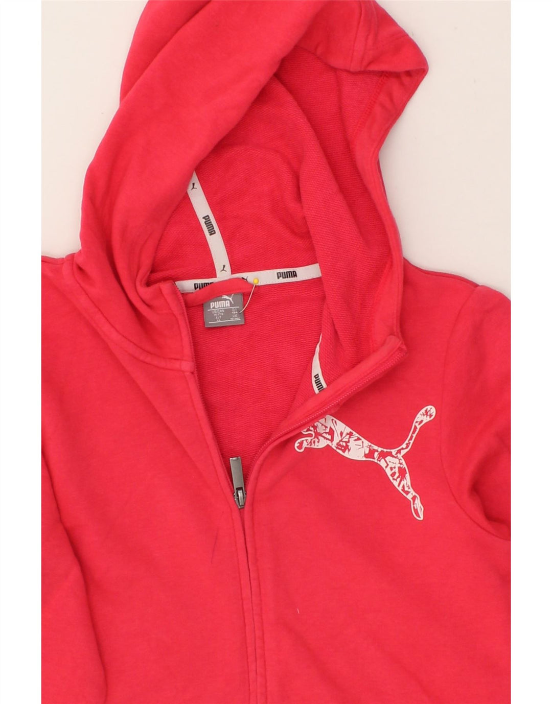 PUMA Girls Graphic Zip Hoodie Sweater 13-14 Years Pink Cotton Vintage Puma and Second-Hand Puma from Messina Hembry 