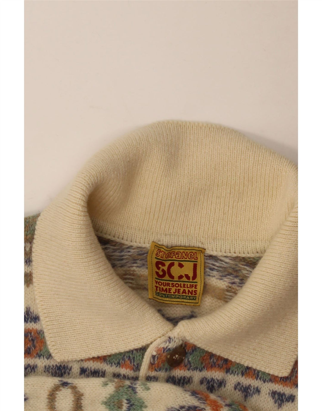 Suéter masculino STEFANEL com gola polo, médio bege Fair Isle