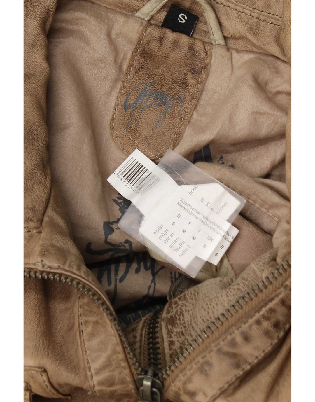 Jaqueta de couro masculina Gipsy UK 36 pequena bege