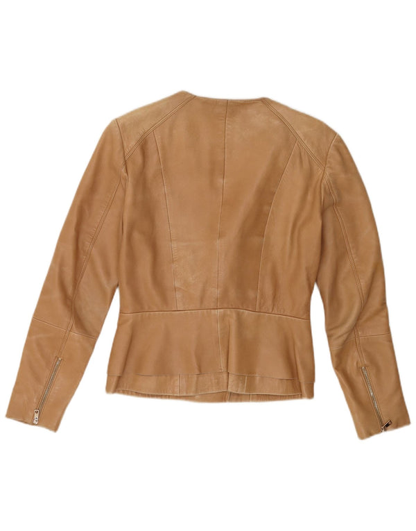 Jaqueta de couro feminina Mango UK 10 pequena couro marrom