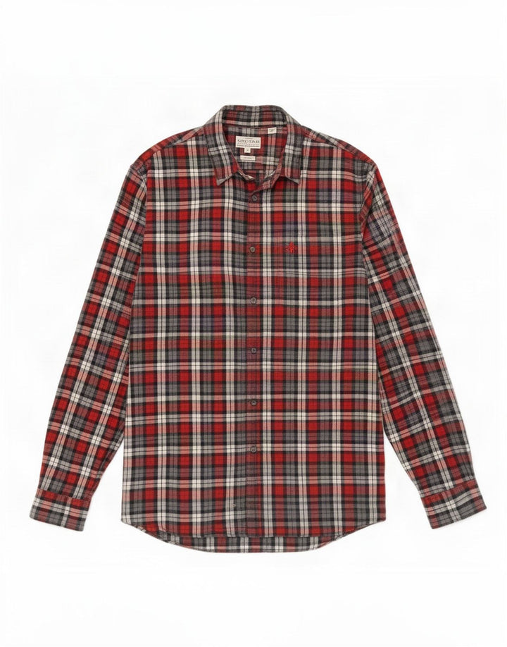 Jack Wills Camisa masculina clássica de ajuste grande de algodão xadrez vermelho