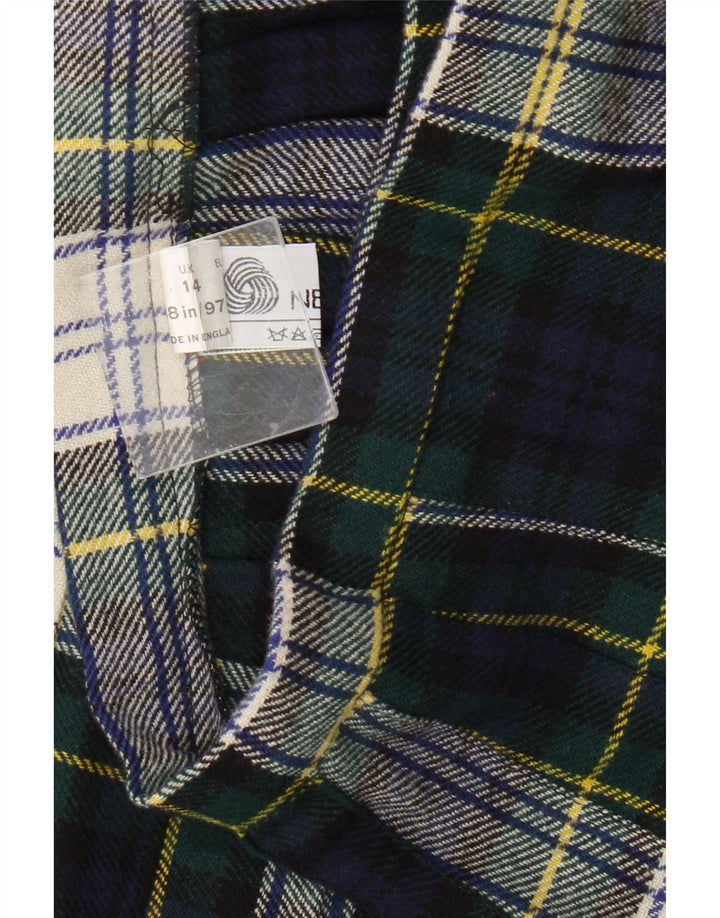 Saia feminina vintage UK 14 lã xadrez verde médio