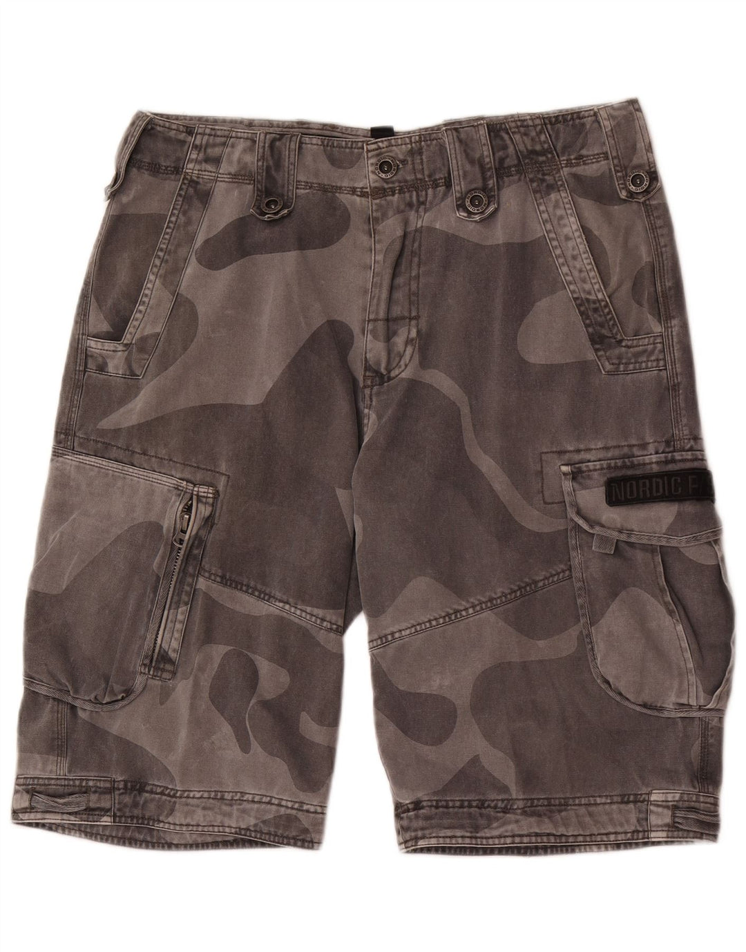 Shorts cargo masculino vintage grande W34 cinza camuflado