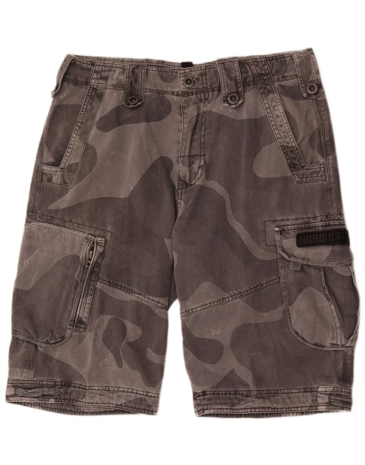 Shorts cargo masculino vintage grande W34 cinza camuflado