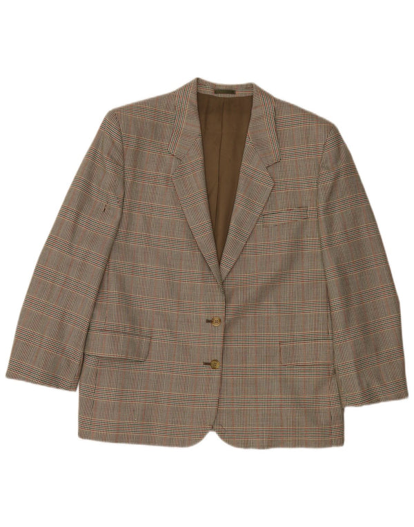 Burberrys Womens 2 Button Blazer Jacket UK 14 Large Green Houndstooth Wool