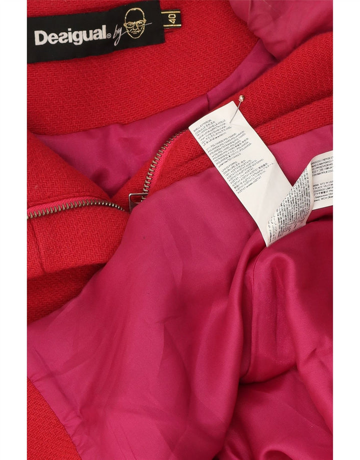 Sobretudo feminino curto com capuz Desigual EU 40 lã rosa médio