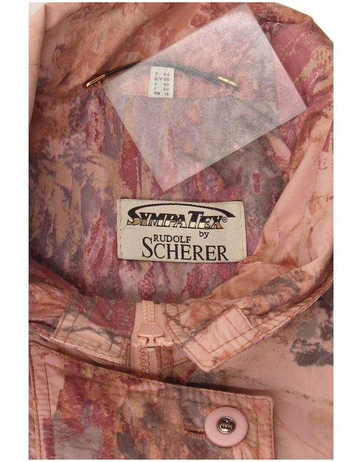 Casaco corta-vento feminino Sympatex com padrão abstrato grande Reino Unido 18 XL rosa