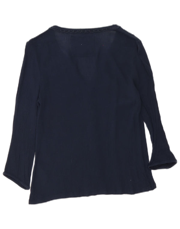 Blusa feminina Superdry manga 3/4 Reino Unido 6 XS azul marinho algodão floral