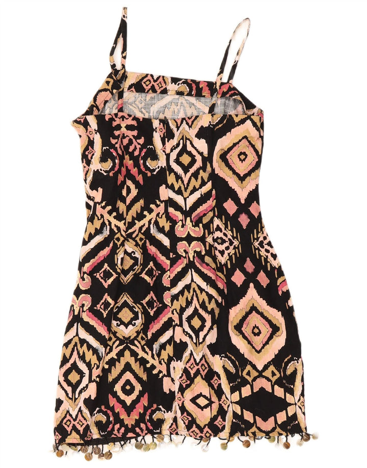 Vestido de verão feminino Zara UK 12 médio algodão Ikat multicolorido