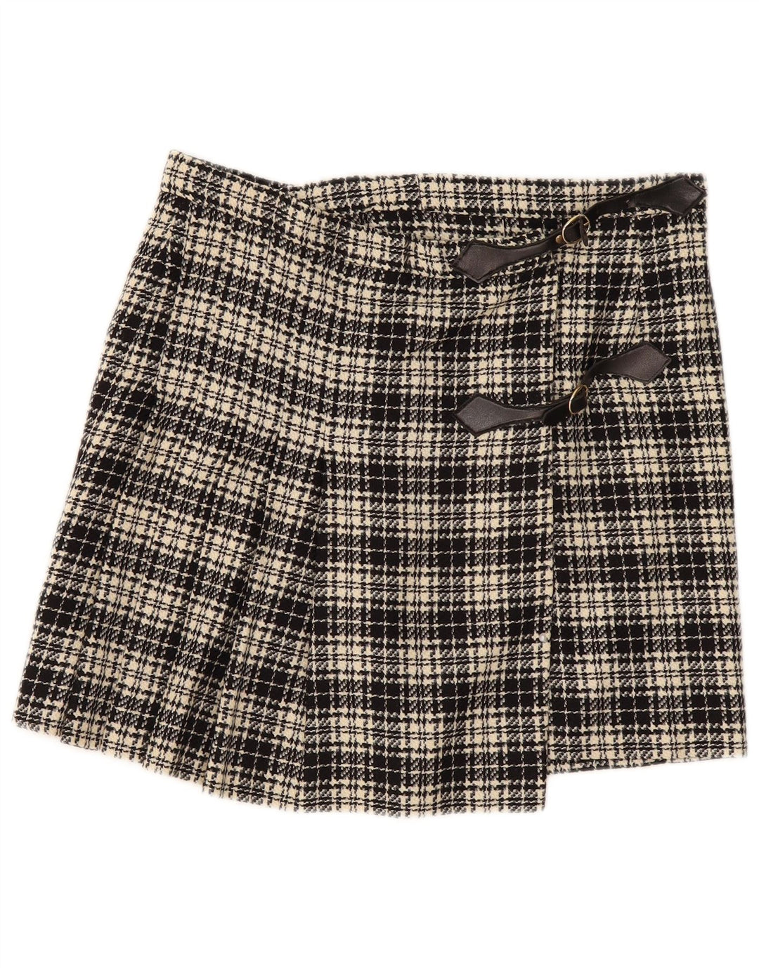 Mini saia envoltória feminina vintage W32 grande xadrez preto