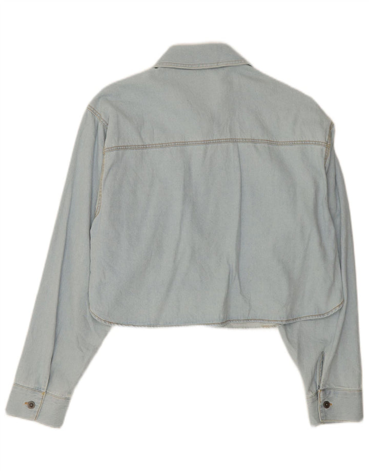 Camisa jeans feminina Zara UK 14 algodão azul médio