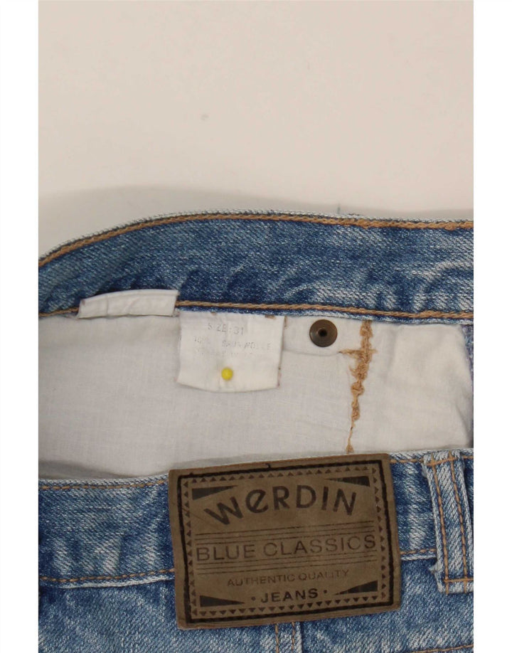 Saia jeans feminina vintage W31 algodão azul médio