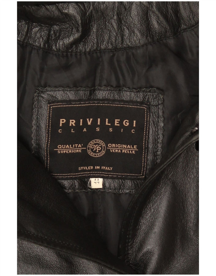 Casaco feminino de couro grande com capuz Privilegi IT 44 couro preto médio