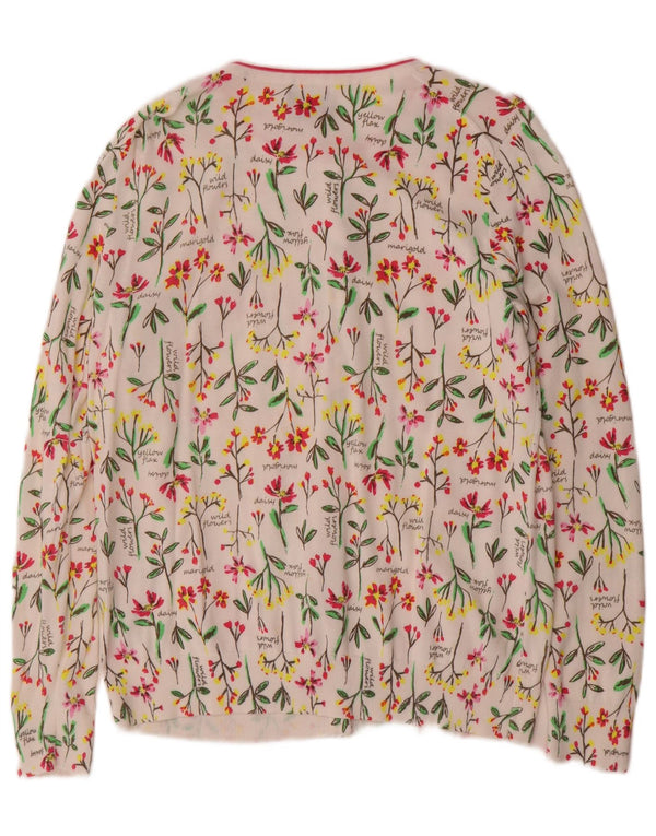 Suéter cardigã feminino Lands End Reino Unido 14 algodão floral branco médio