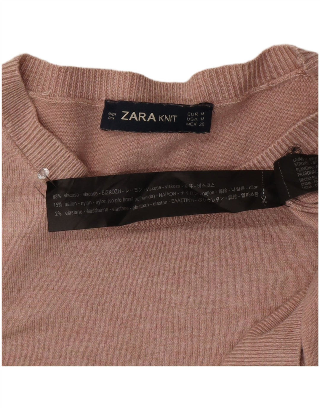 Suéter feminino Zara com gola canoa UK 12 viscose rosa médio