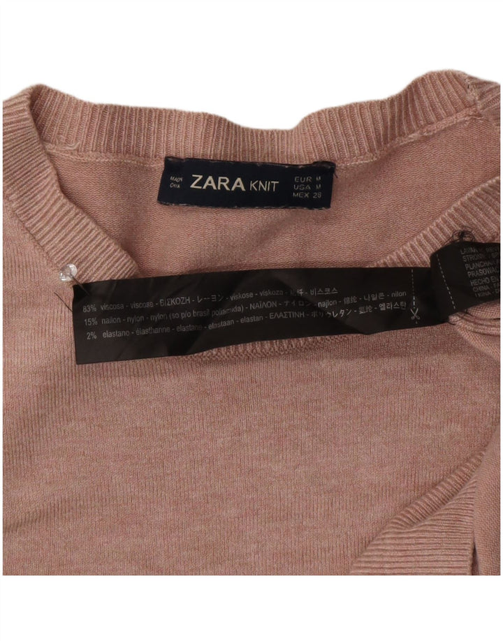 Suéter feminino Zara com gola canoa UK 12 viscose rosa médio