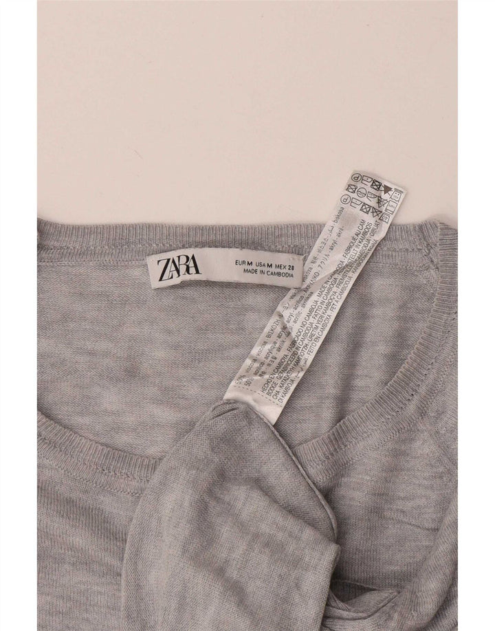 Zara blusa feminina folgada top Reino Unido 14 viscose cinza médio