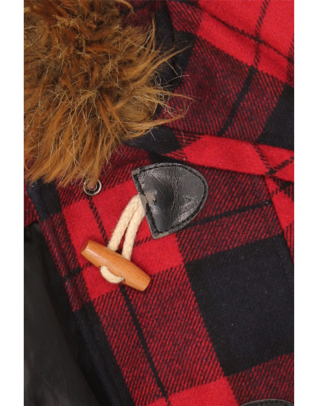 Jaqueta feminina com capuz MISS SELFRIDGE Reino Unido 6 XS lã xadrez vermelha