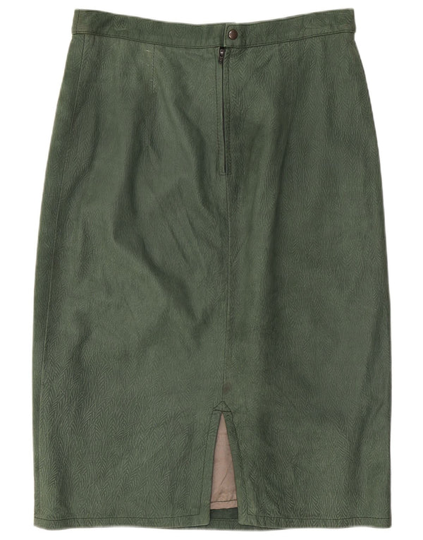 Saia feminina de couro Pierre Cardin IT 44 médio W26 verde floral