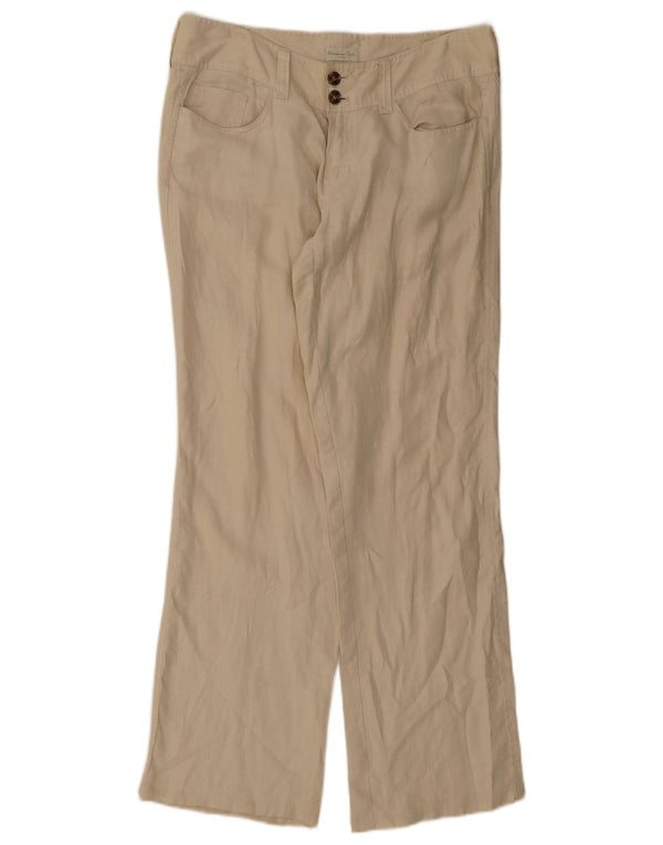 Calça feminina reta casual Massimo Dutti UE 42 grande W32 L32 bege