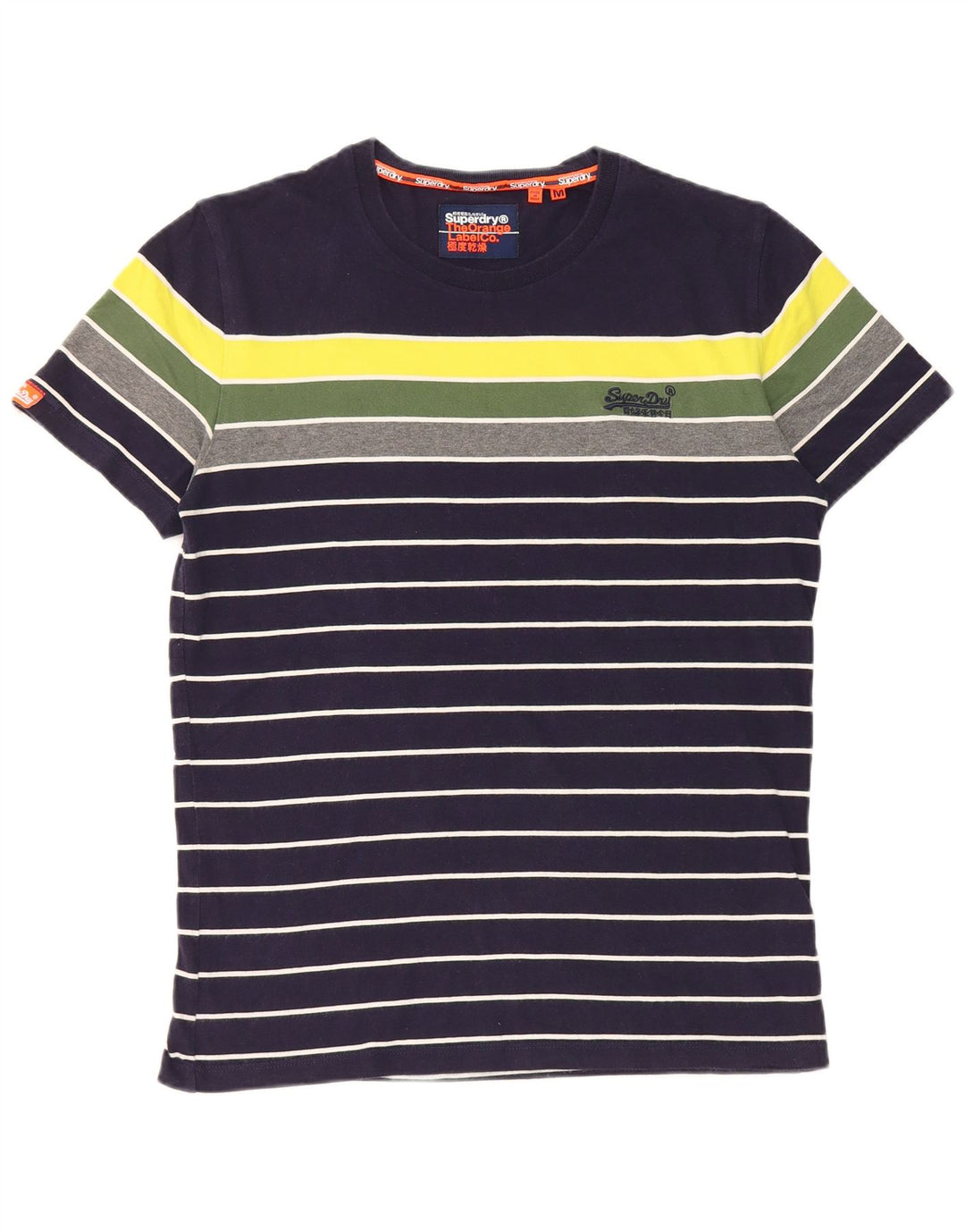 Camiseta masculina Superdry Top médio azul marinho algodão colorblock