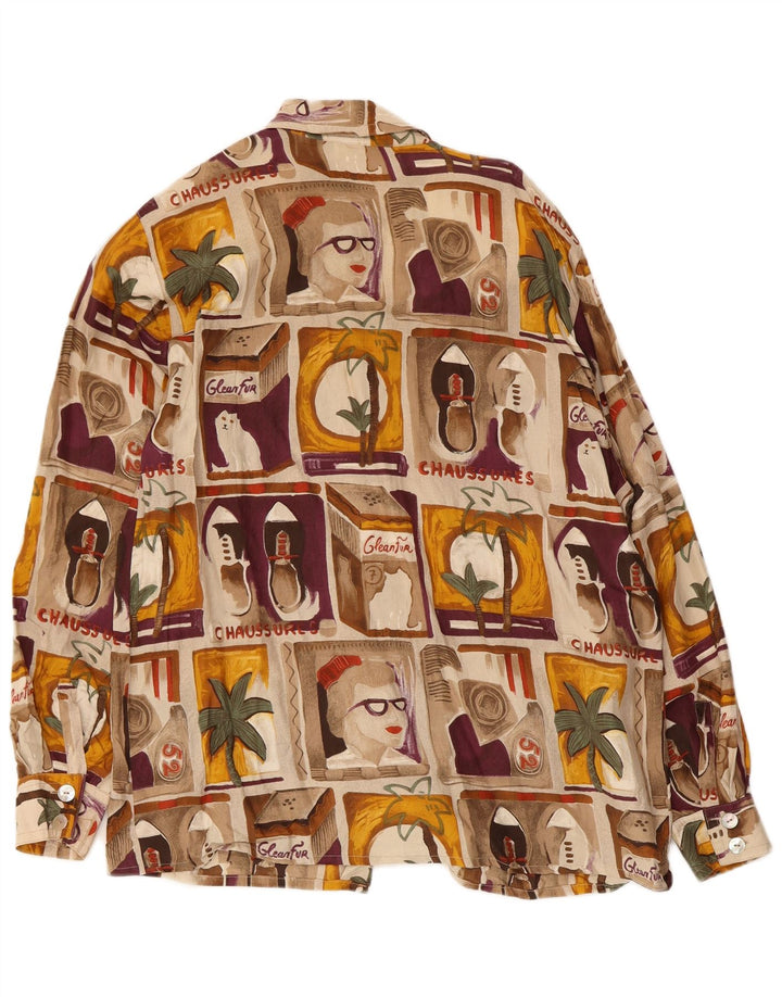 Blusa feminina vintage UK 14 grande patchwork multicolorido de seda
