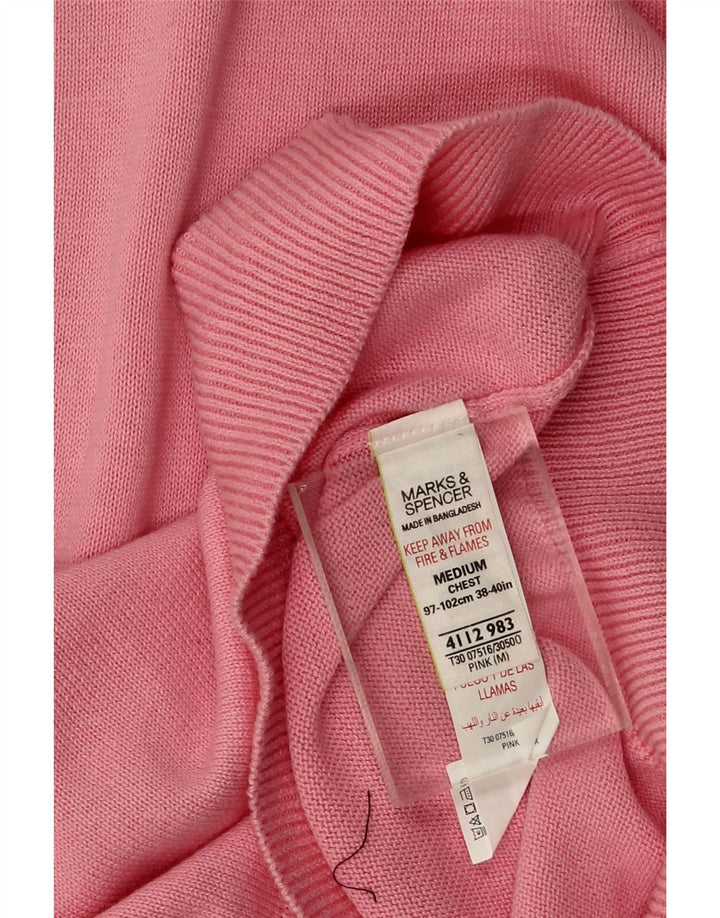 Suéter masculino Marks & Spencer com decote em V de algodão rosa médio