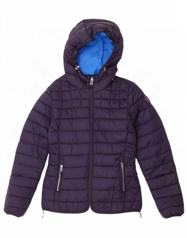 Jaqueta feminina acolchoada com capuz Napapijri UK 12 médio azul marinho poliamida