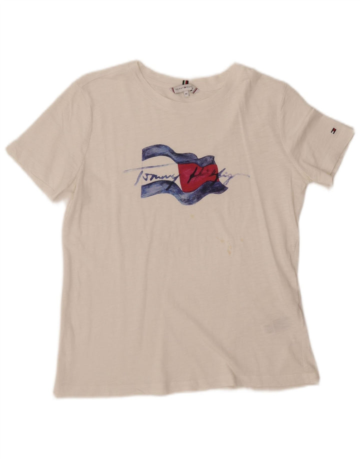 Camiseta feminina TOMMY HILFIGER com estampa gráfica UK 6 XS algodão branco