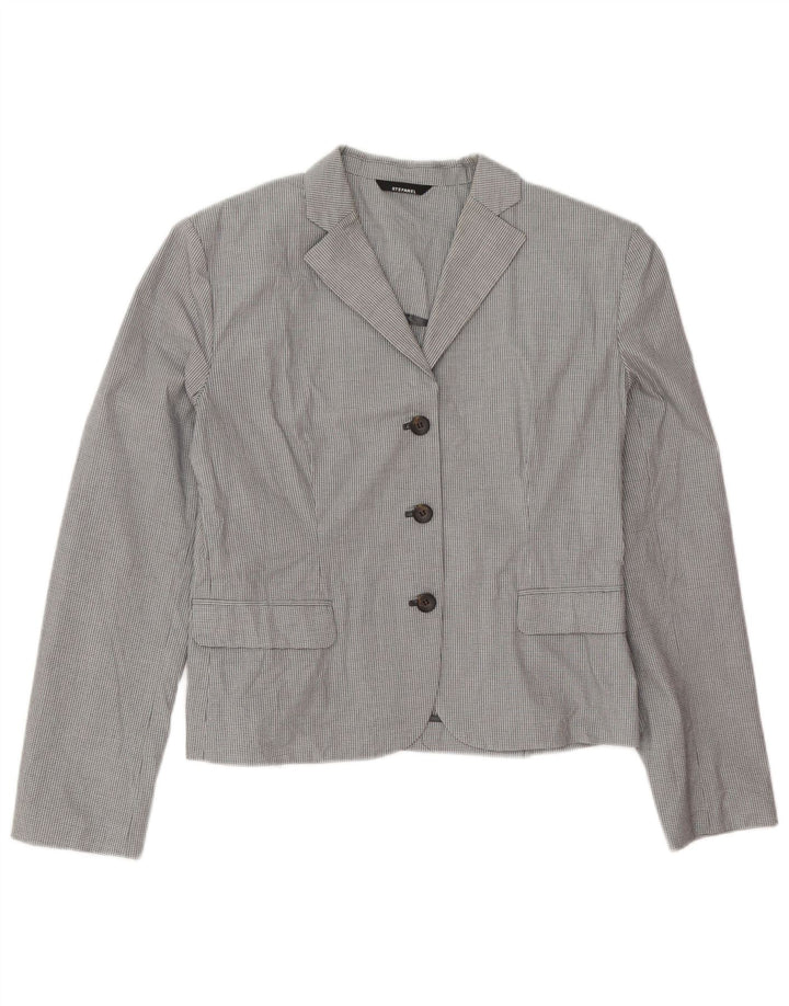 Jaqueta blazer feminina Stefanel com 3 botões IT 48 XL cinza xadrez algodão