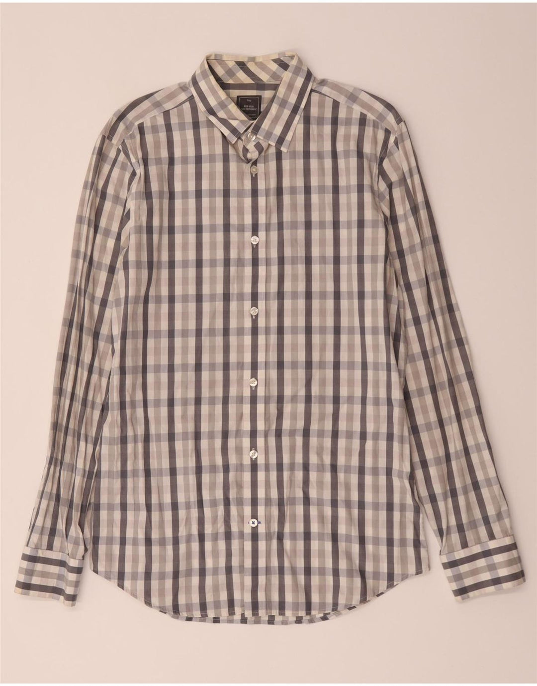 Camisa masculina slim fit Gap algodão xadrez cinza médio