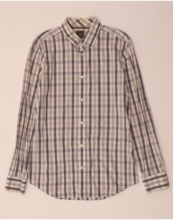 Camisa masculina slim fit Gap algodão xadrez cinza médio
