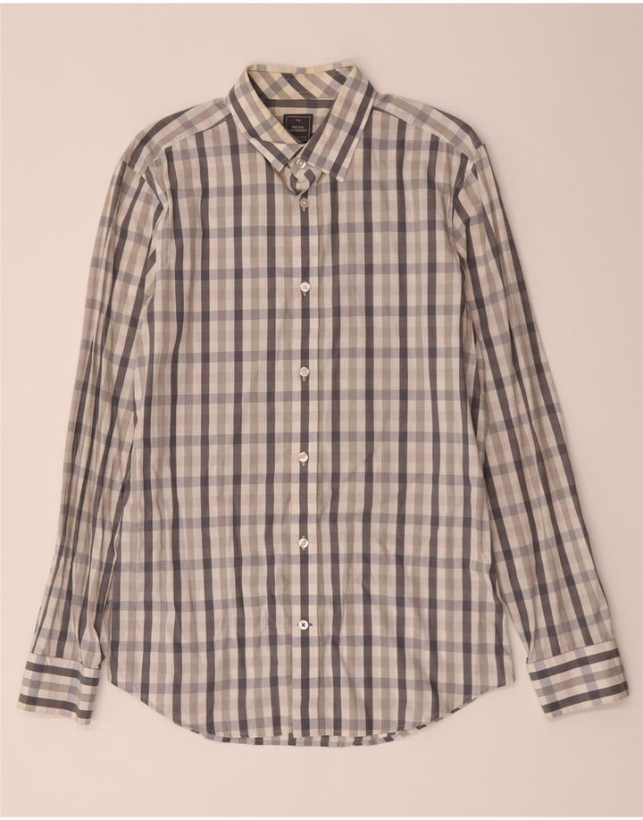 Camisa masculina slim fit Gap algodão xadrez cinza médio