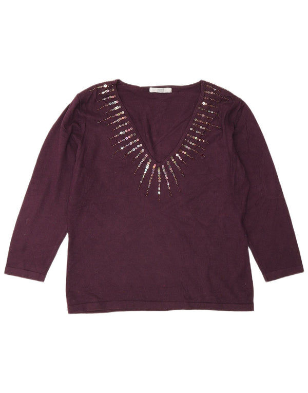 Suéter feminino Marks & Spencer com decote em V Reino Unido 16 grande viscose cor de vinho