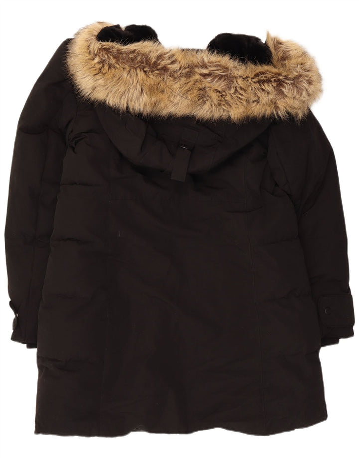 Casaco acolchoado com capuz feminino Zara UK 16 grande poliéster preto