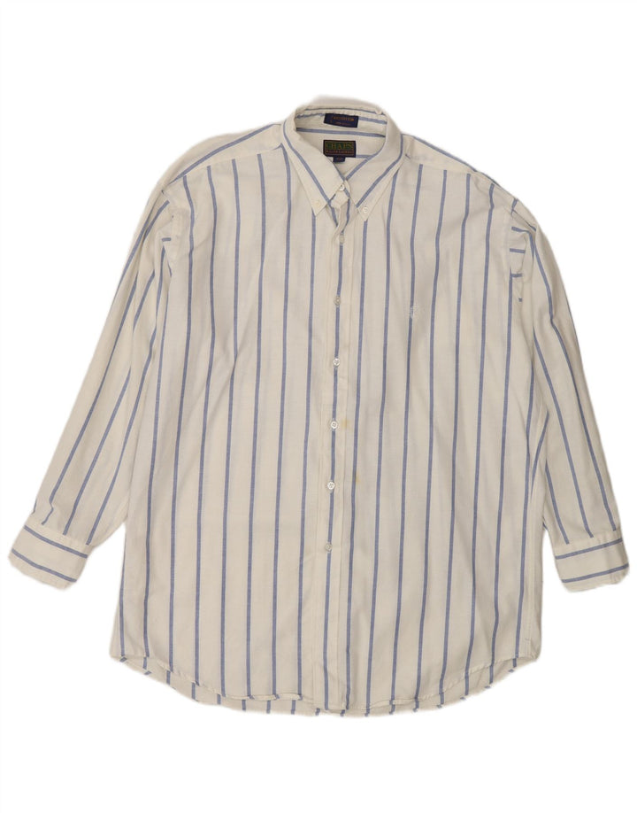 Camisa masculina Chaps tamanho 16 1/2 grande algodão listrado branco