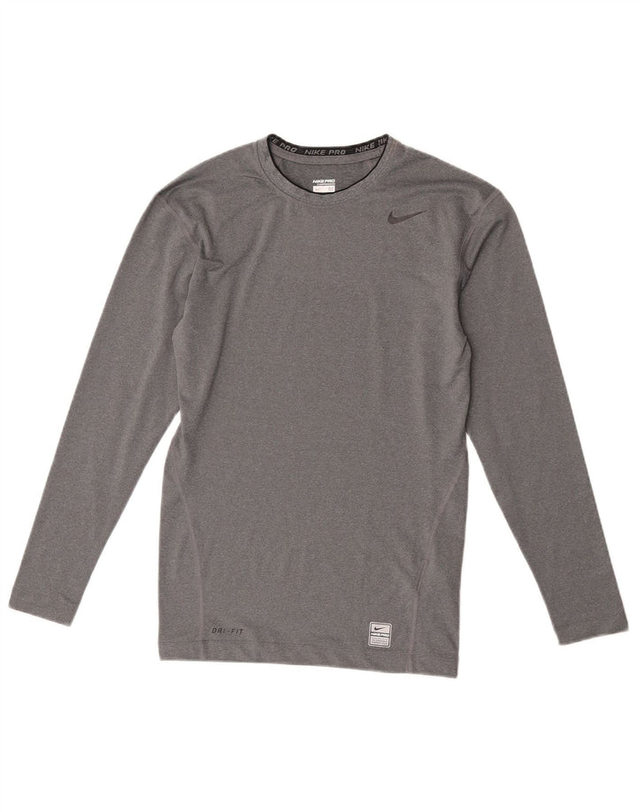 Top de compressão masculino Nike manga comprida poliéster manchado cinza médio