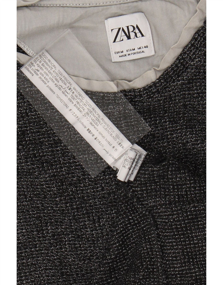 Top feminino ZARA de manga comprida UK 14 algodão manchado cinza médio